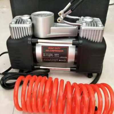 Kendaraan logam portabel Kompresor udara silinder ganda dengan gauge