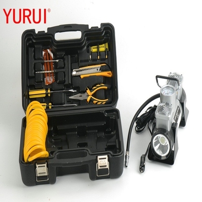 DC12v Double Cylinder Metal Ban Mobil Inflator Dengan Lampu LED Dan Kotak Alat